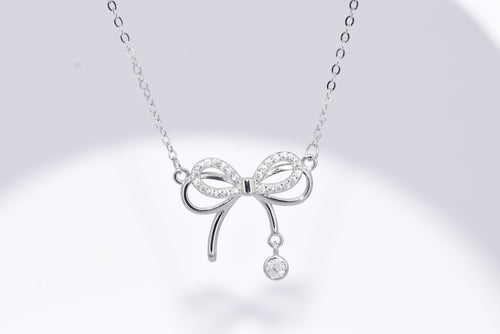Dainty Bow moissanite necklace in gift-ready box GRA certificate free shipping Australia — Byrall