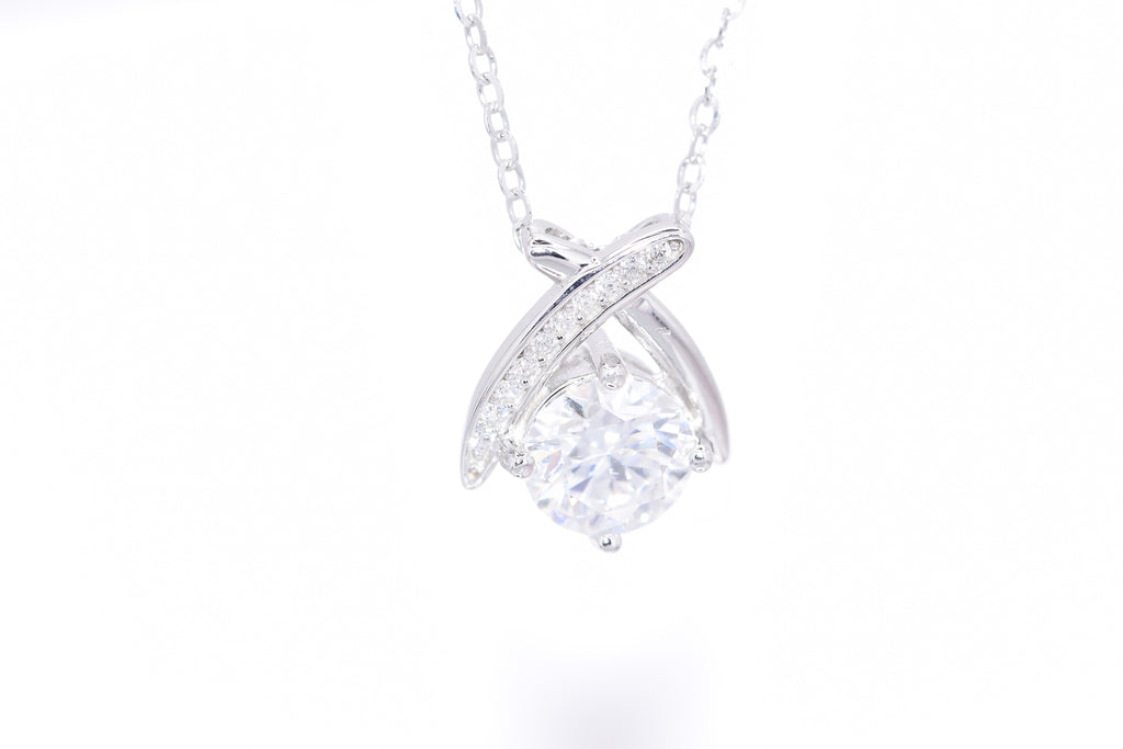 Noir Necklace 1ct VVS1 moissanite ribbon wrap pendant rhodium silver S925 sterling silver Australia — Byrall