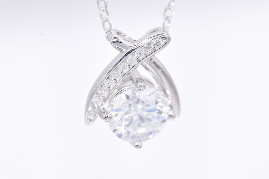 Noir ribbon wrap moissanite necklace angle view silver solitaire pendant Australia — Byrall