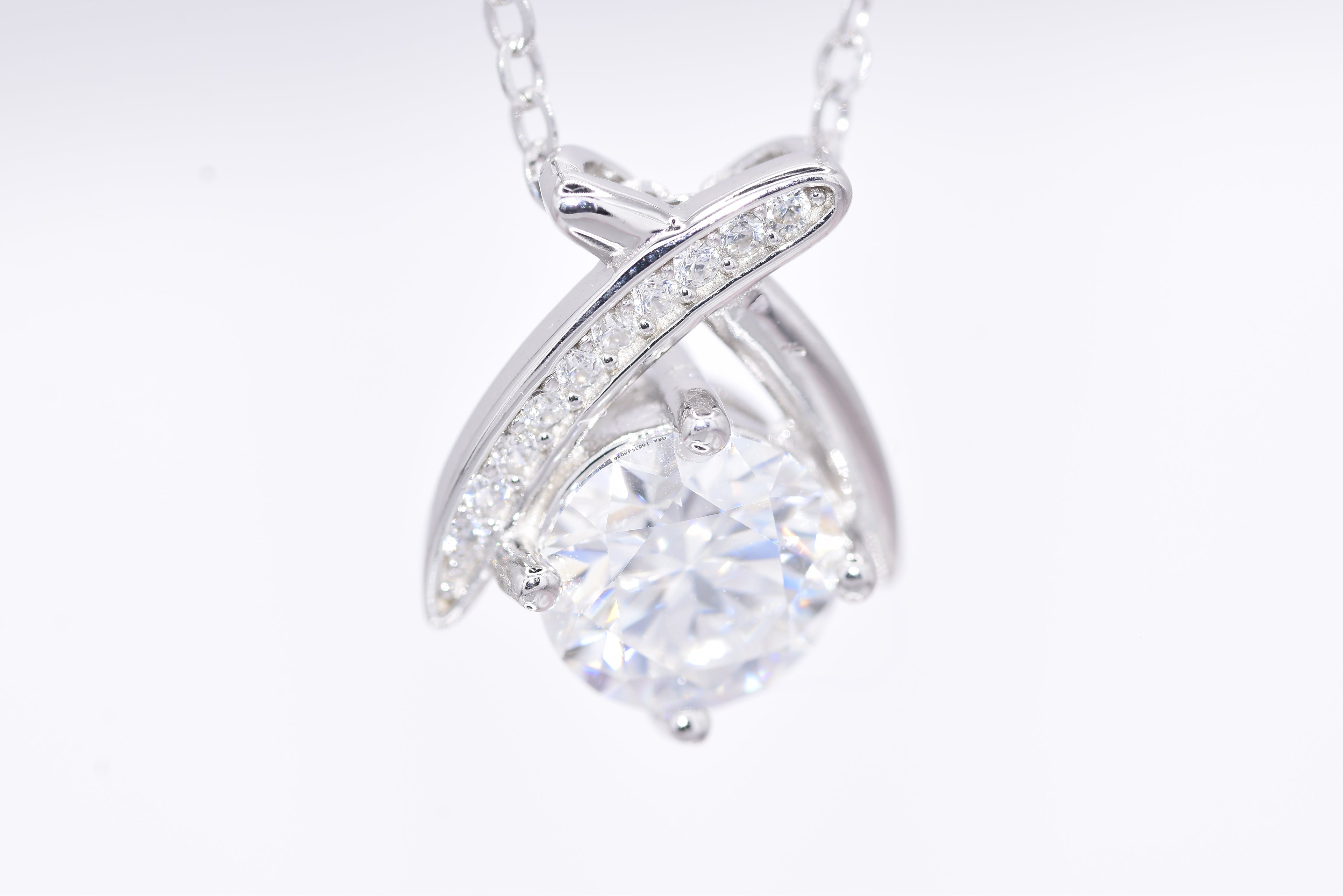 Noir ribbon wrap moissanite necklace angle view silver solitaire pendant Australia — Byrall