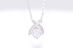Woman wearing Noir moissanite ribbon necklace silver, elegant solitaire pendant gift for her Australia
