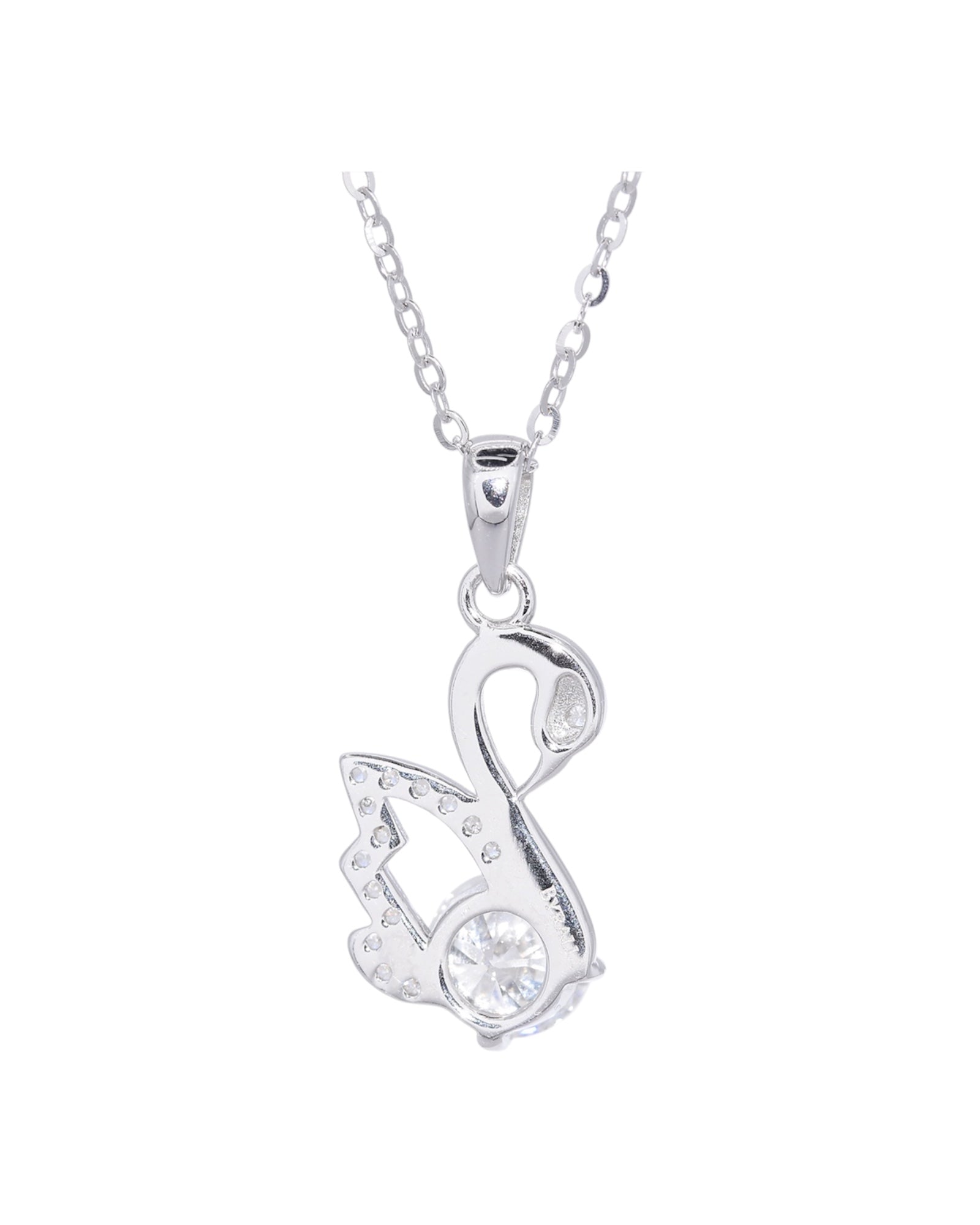 Élan rhodium silver swan pendant necklace side angle 1ct VVS1 moissanite — Byrall Jewellery
